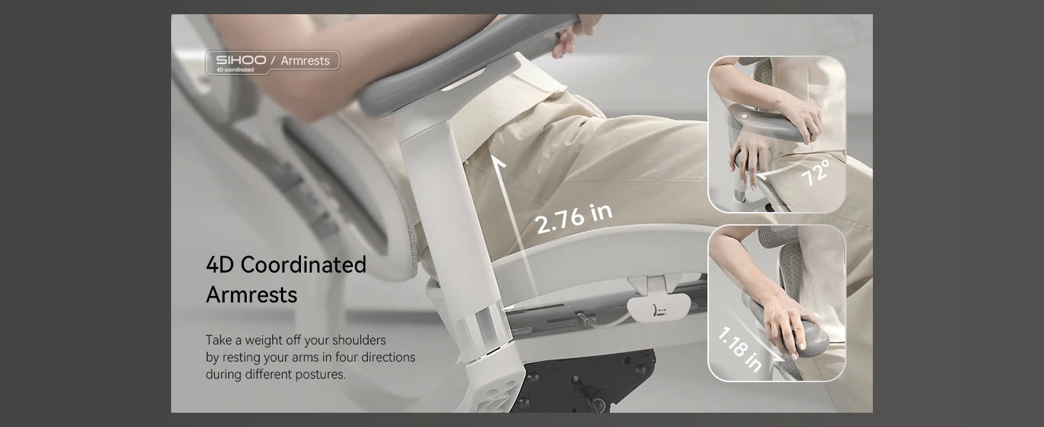 Office Chair with Dual Lumbar Support 5-Level Adjustable Backrest