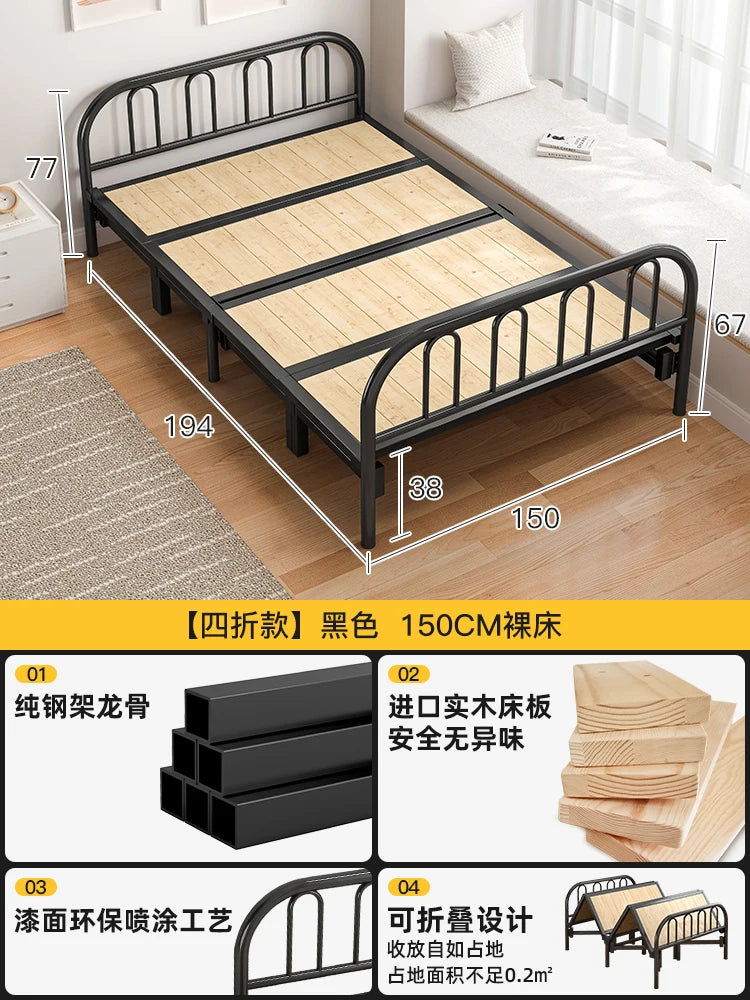 Solid wood folding bed Household simple single bed Extra bed 1 meter 2 Adult rental room Reinforced hard board double iron