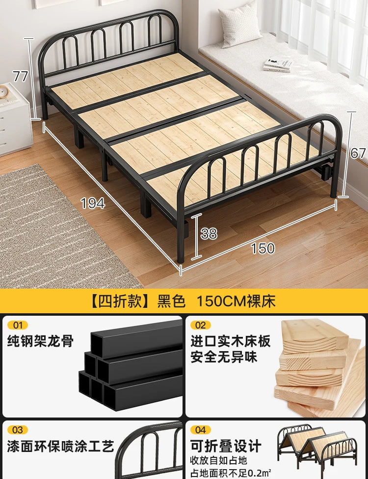 Solid wood folding bed Household simple single bed Extra bed 1 meter 2 Adult rental room Reinforced hard board double iron