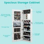 LED Jewelry Armoire with Adjustable Lighted Full-Length Mirror | Wall Mounted or Over Door