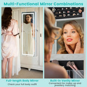 LED Jewelry Armoire with Adjustable Lighted Full-Length Mirror | Wall Mounted or Over Door