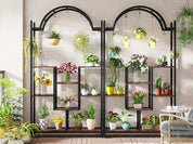 Tribesigns 5-Tier Tall Indoor Plant Stand, 74.8'' Arched Metal Flower Shelf with Hanging Hooks, Large Bonsai Pots Display Rack