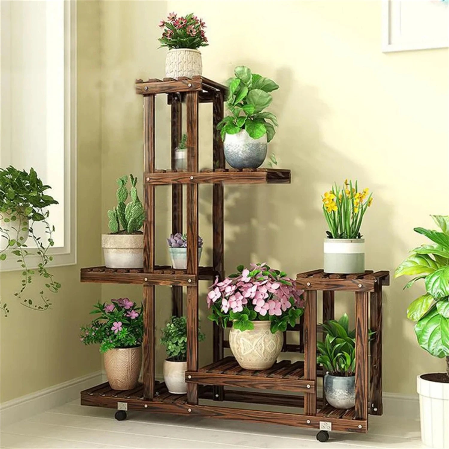 6 Tier Wood Plant Stand for Indoor Outdoor Patio