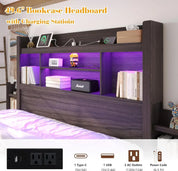 Queen Bed Frame with 49.6" Bookcase Headboard & 2 Bedside Stoage Racks & 4 Drawers, Farmhouse Wood Bed Frame