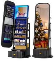 Standing LED Jewelry Armoire with Full-Length Mirror & 360° Swivel Storage Cabinet