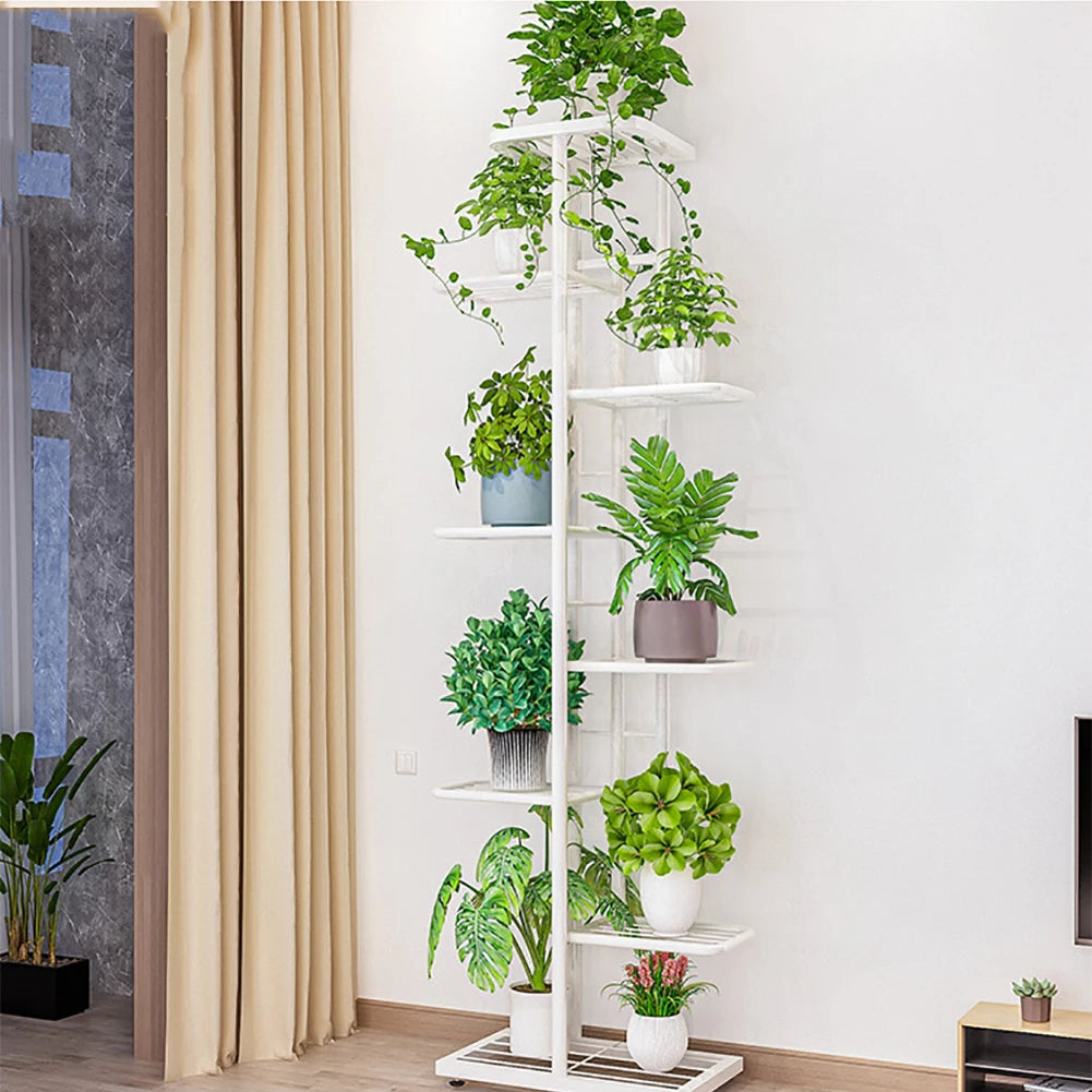 8-Tier Corner Plant Stand – Metal Flower Shelf for Indoor/Outdoor Planters, Vertical Display, and Storage