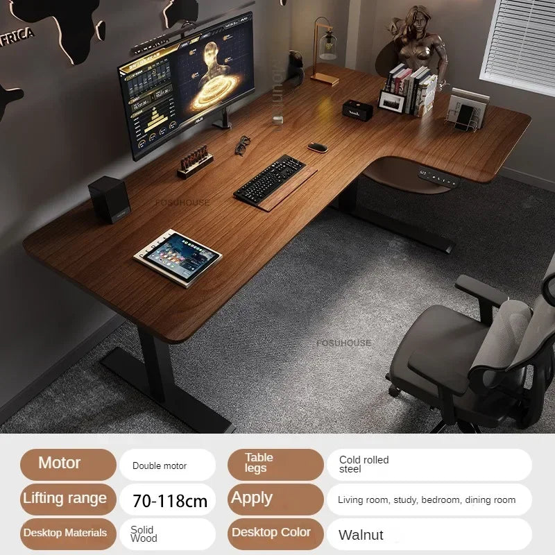 Luxury Corner Lift Computer Desks Home Office Furniture Designer L-shaped Wood Gaming Table Bedroom Student Dormitory Study Desk