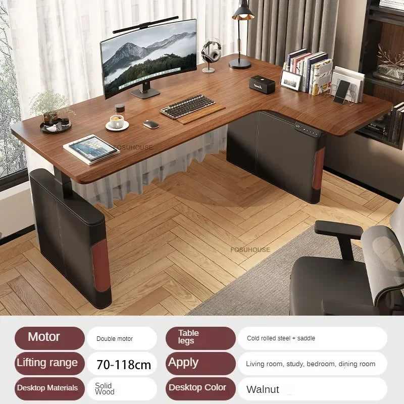 Luxury Corner Lift Computer Desks Home Office Furniture Designer L-shaped Wood Gaming Table Bedroom Student Dormitory Study Desk