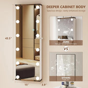 43.5" Hanging Jewelry Armoire with 12 Hollywood Bulbs, Full-Length Mirror & Large Lockable Storage