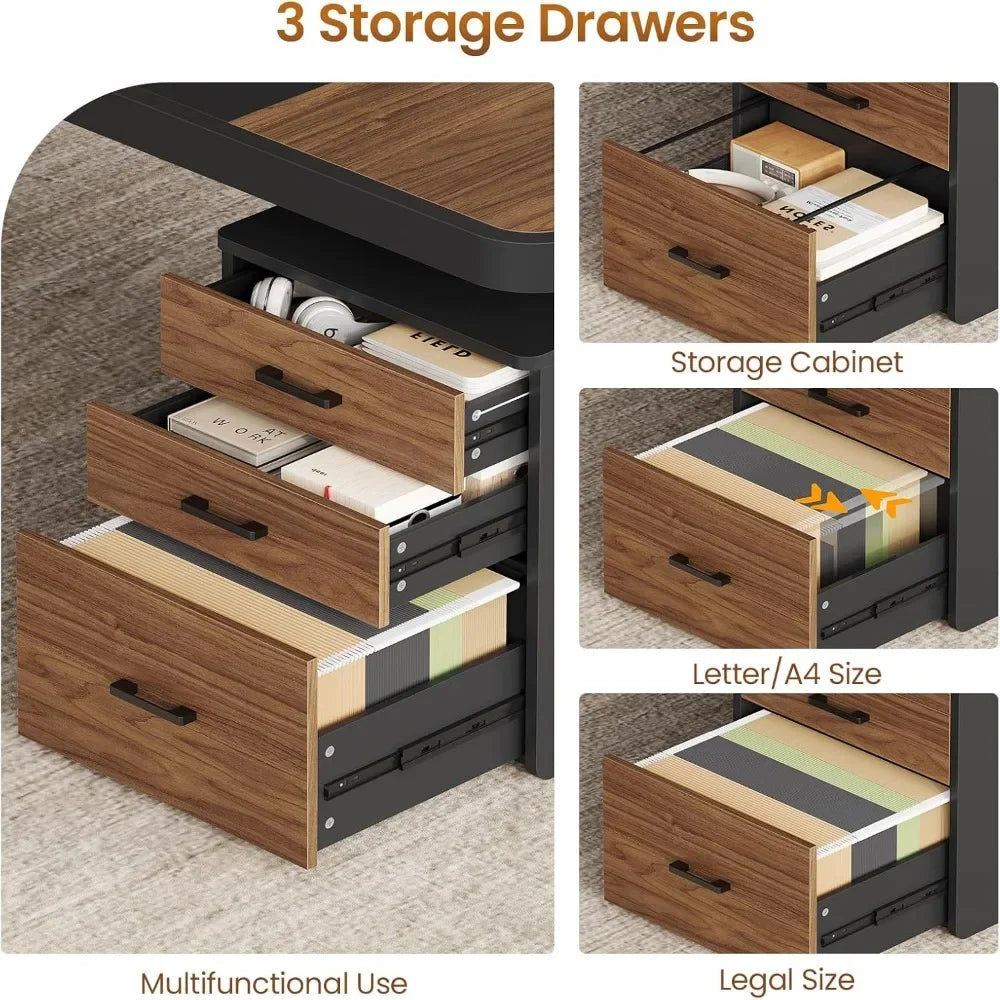 70.9" Executive Desk, Large Computer Desk with Drawers and Lateral File Cabinet, Office Desk with Removable Shelves,