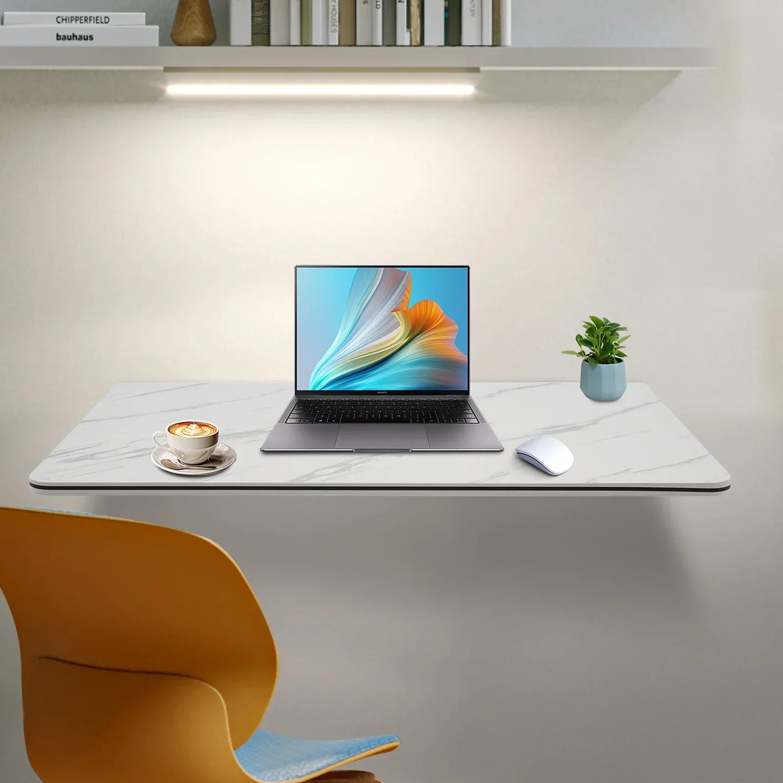 FurnishSpot FlexWall 80 Wall-Mounted Folding Desk – Space-Saving Fold-Down Table for Small Apartments (White/Black)