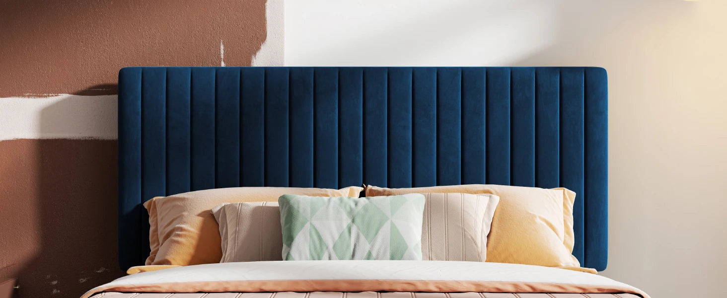 Upholstered Platform Bed Frame with Vertical Channel Tufted Velvet Fabric Adjustable Headboard