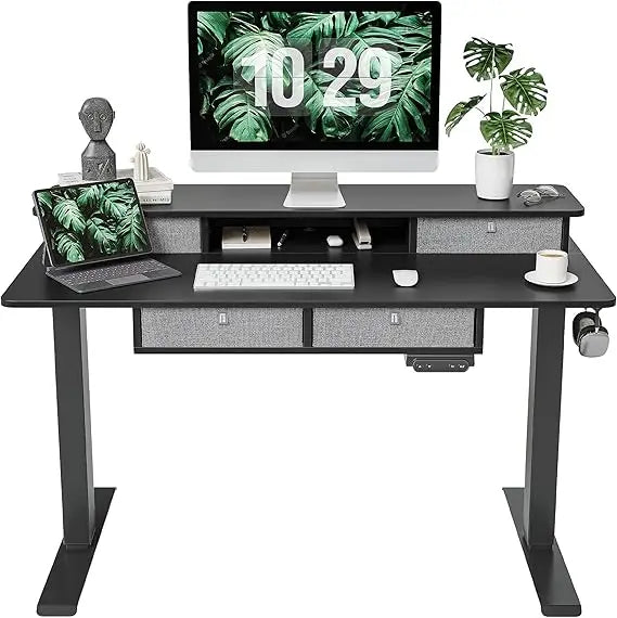 48 x 24 Electric Standing Desk Adjustable Height with 4 Drawers, Sit Stand Desk with Storage Shelf, Rising Desk with Splice Boa