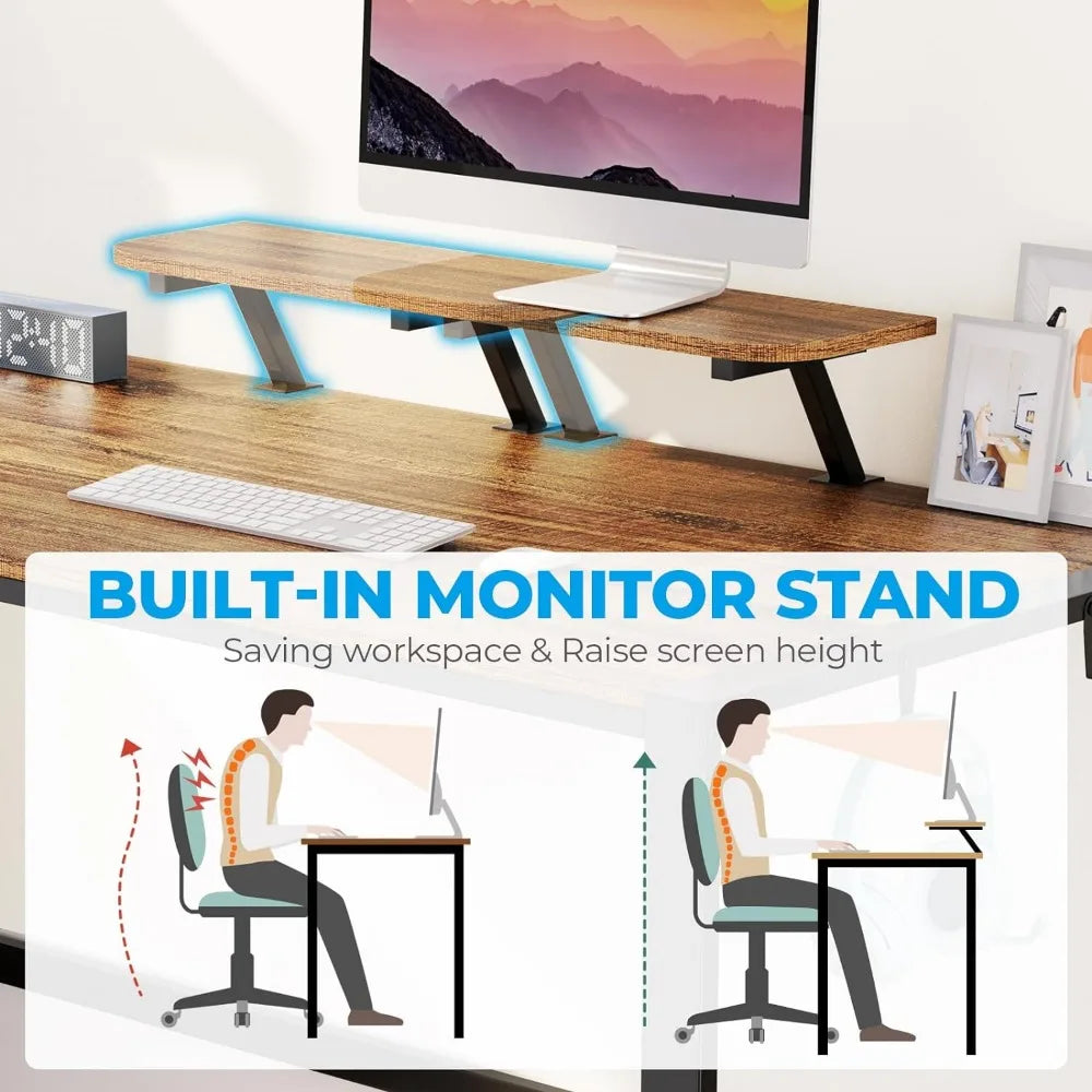 Computer desk with storage printer rack, home office desk, monitor stand with 2 headphone hooks for learning, writing, andgaming