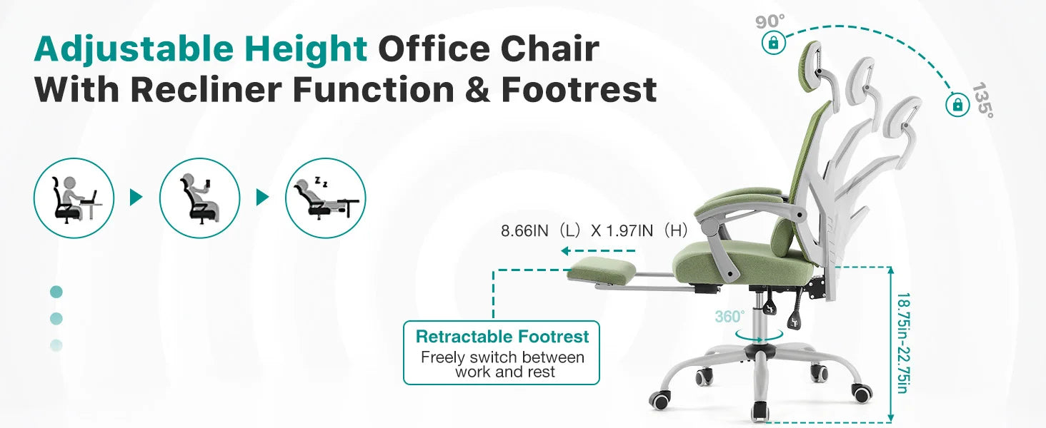 Ergonomic Reclining High Back Mesh Office/Gaming Chair with Lumbar Support