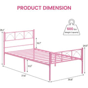 Platform Bed Frame with Headborad&Footboard,12.2 inches,No Box Spring Needed,Simple Assembly,Furniture(Pink,Twin)