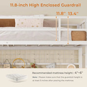 Loft Bed Twin Size with L-Shaped Desk and Storage Shelves, Metal Loft Bed Frame with Power Outlet, LED Lights, 3 Fabric Drawers,