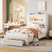 FurnishSpot™ Upholstered Full Bed Frame with LED Storage Headboard & Charging Station