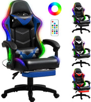 Racing Style RGB LED Lights Gaming Chairs for Adults and Kids with Lumbar Massager