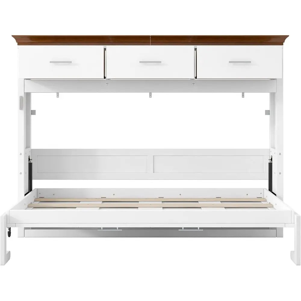 FurnishSpot™ Twin Size Horizontal Murphy Bed with Storage Drawers – Walnut Finish Foldable Wall Bed