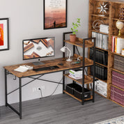 Compact Computer Desk with Power Outlet & Storage Shelves