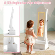 Children’s LED-Lit Jewelry Armoire with Lockable Storage & Full-Length Mirror Vanity