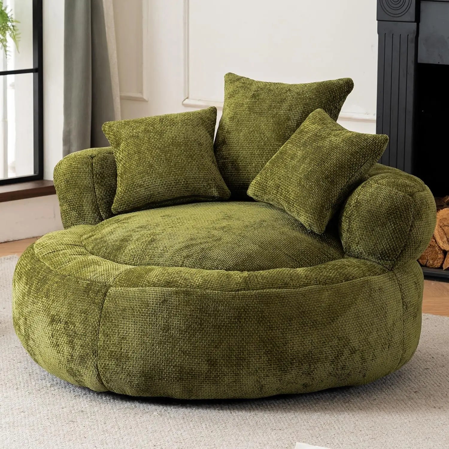 Giant Bean Bag Couch Chairs for Adults, Oversized Lazy Sofa with Memory Foam Filling and 3 Pillows, Soft Chenille Bean Bag Couch