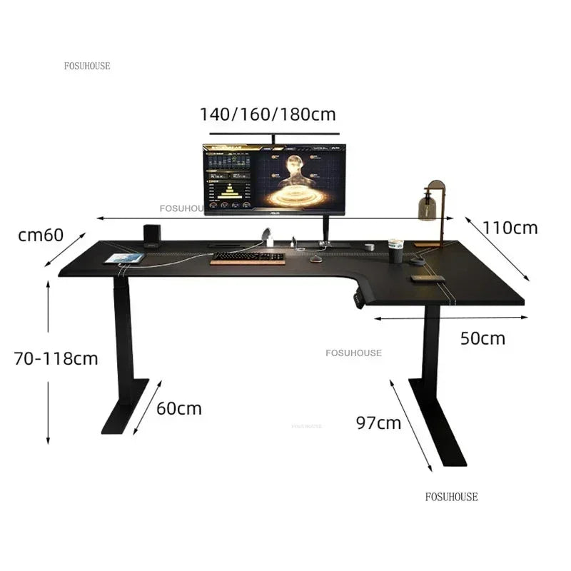 Luxury Corner Lift Computer Desks Home Office Furniture Designer L-shaped Wood Gaming Table Bedroom Student Dormitory Study Desk
