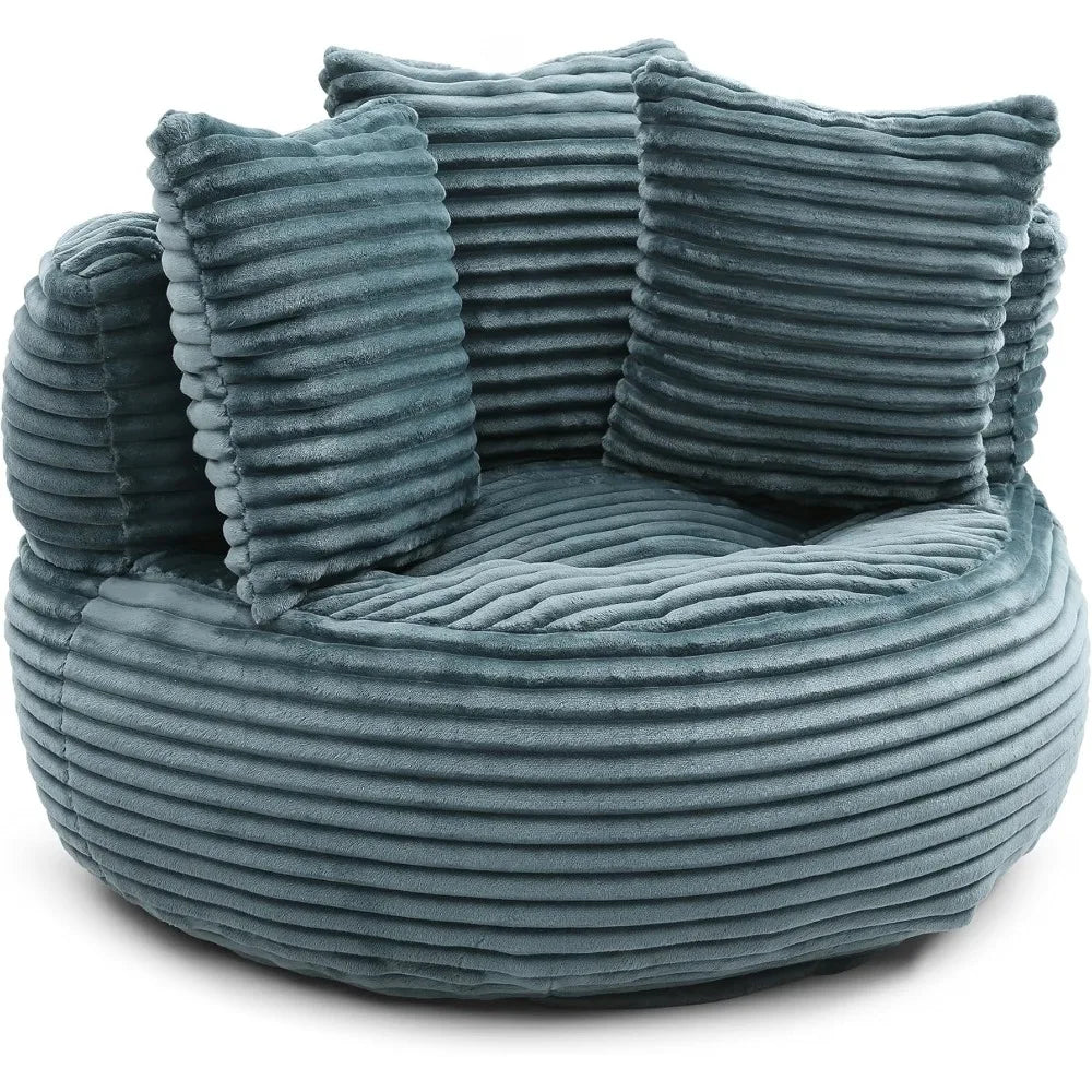 Bean Bag Chair, Giant Bean Bag Chairs for Adults, Kids, Oversized Corduroy Bean Bag Couch with Pillows, Comfy Stuffed Beanbag