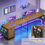 63" L Shaped Farmhouse Convertible Desk with Drawer, Power Strip & Storage Cabinet