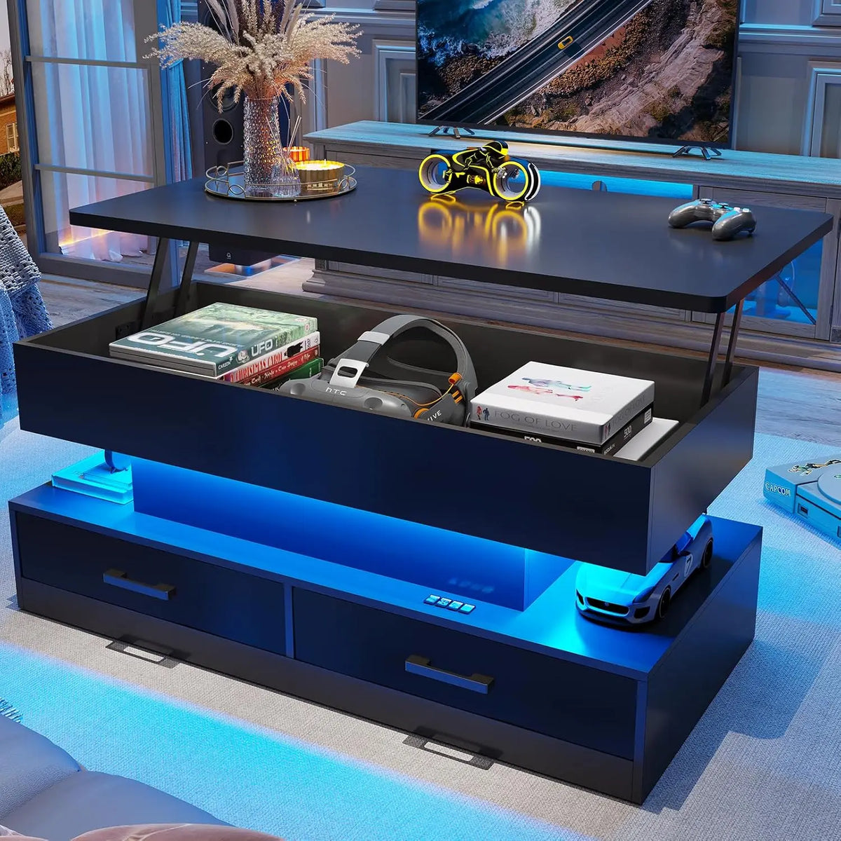 40" Lift Top Coffee Table, Coffee Tables with Storage for Living Room, Small Coffee Table with 2 Fabric Drawers Black