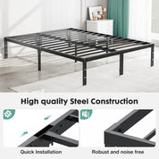 14 Inch High Full-size bed frame - Large heavy-duty metal platform beds frames w/storage space at the bottom, Full bed frame