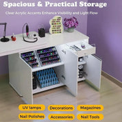 FurnishSpot Shaped Manicure Table with Dust Collector | Rotating & Convertible Nail Tech Desk with Storage