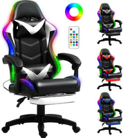 Racing Style RGB LED Lights Gaming Chairs for Adults and Kids with Lumbar Massager