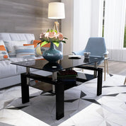 FurnishSpot Clear Glass Coffee Table with Black Metal Frame – Modern Rectangular Coffee Table for Living Room