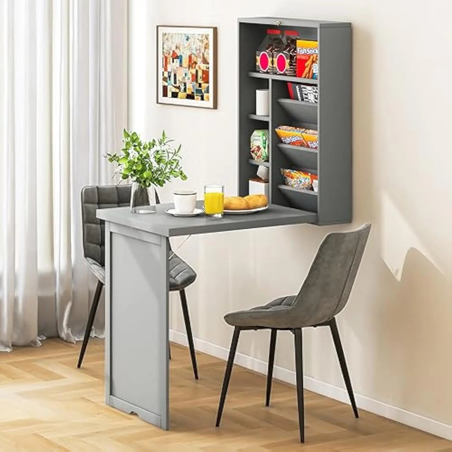 MAT EXPERT Floating Desk, Wall Mounted Desk with Adjustable Shelves, Ample Storage, Space Saving Table for Laptop, Fold Out Tab