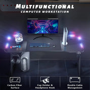 Ergonomic Gaming Desk with LED Lights and Carbon Fiber Surface