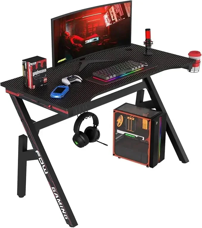 47 Inch Home Office Desk Extra Large Modern Ergonomic  PC Carbon Fiber Table Gamer Workstation with Cup Holder Headphone Hook