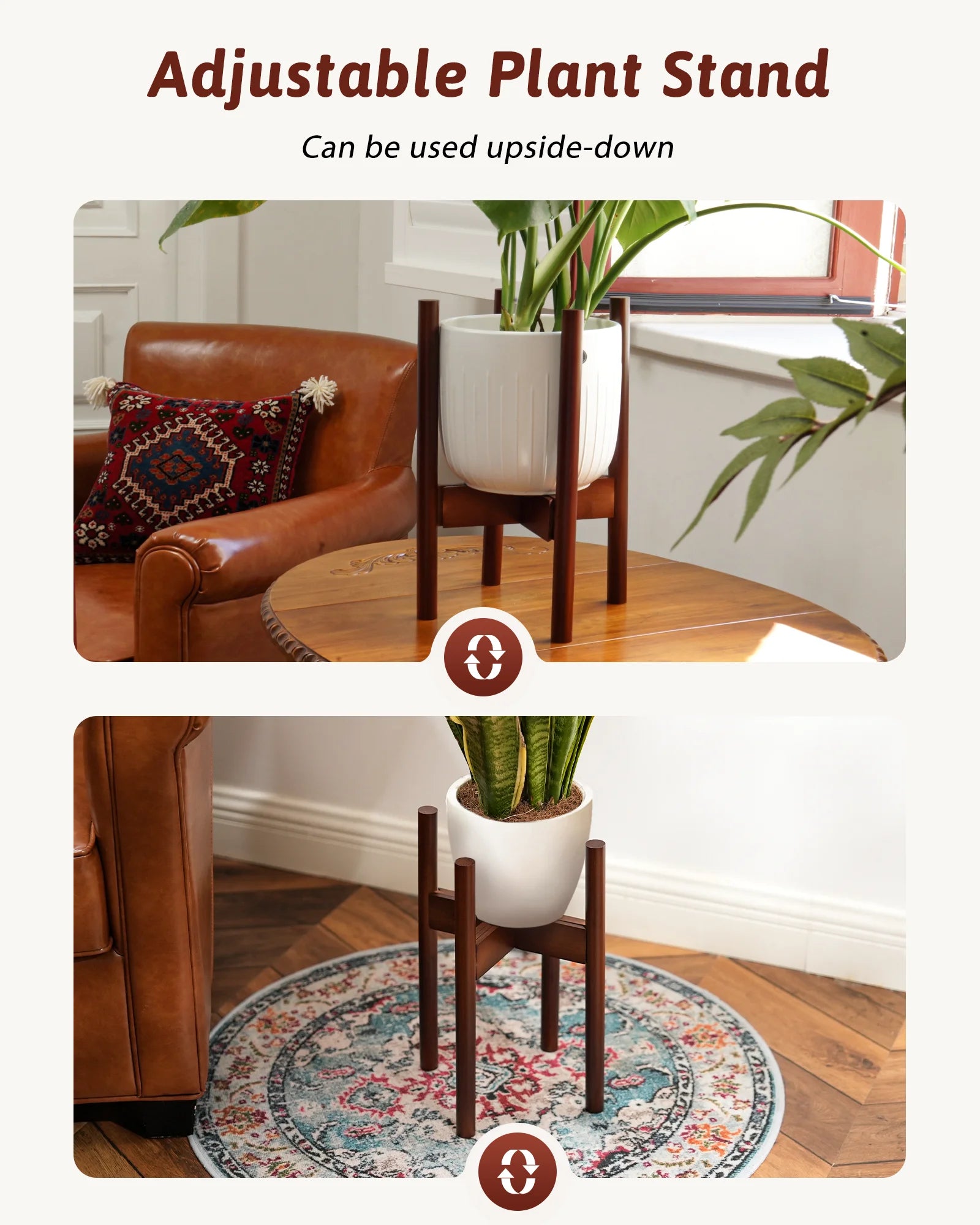 Adjustable Bamboo Plant Stand Indoor 8 9 10 11 12 Inches Small Corner Planter Holder Single Floor Living Room Balcony Reddish Br