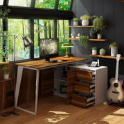 Home Office Computer Desk Corner Desk with 3 Drawers, 2 Shelves & 2 Doors, 55 Inch Large L-Shaped Study Writing Table