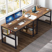 FurnishSpot® Wooden Computer Desk with Storage Cabinet – Mahogany Finish