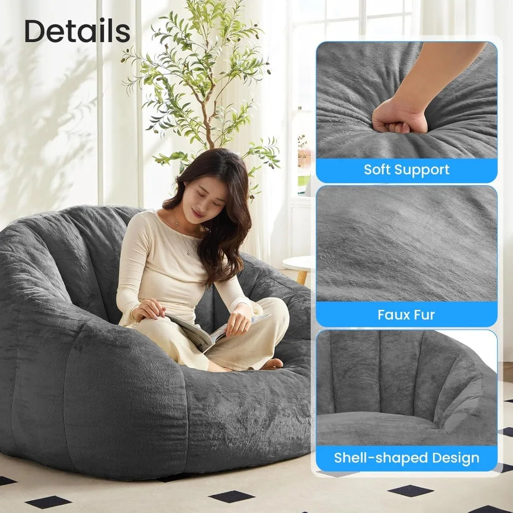 Giant Bean Bag Chair, Faux Fur Bean Bags Couch for Adults and Kids, Large Upholstered Been Bag Sofa Chairs with Filler