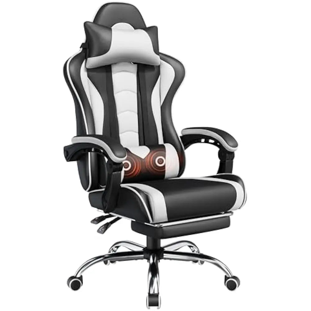 Gaming Chair w/ Massage Lumbar Support & Footrest