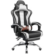 Gaming Chair w/ Massage Lumbar Support & Footrest