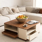 FurnishSpot Convertible Coffee Table Set with Storage & Casters | Modular Walnut Center Tables