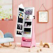 LED Lighted, Lockable Freestanding Kids Jewelry Armoire with Full-Length Mirror and Storage Drawers for Little Girls (White)