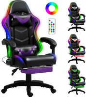 Racing Style RGB LED Lights Gaming Chairs for Adults and Kids with Lumbar Massager