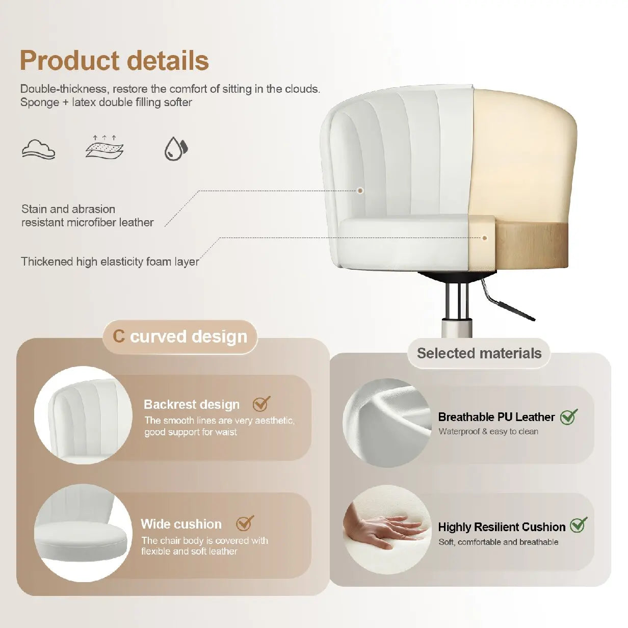 Small Round Rolling Armless Comfy Office Chair