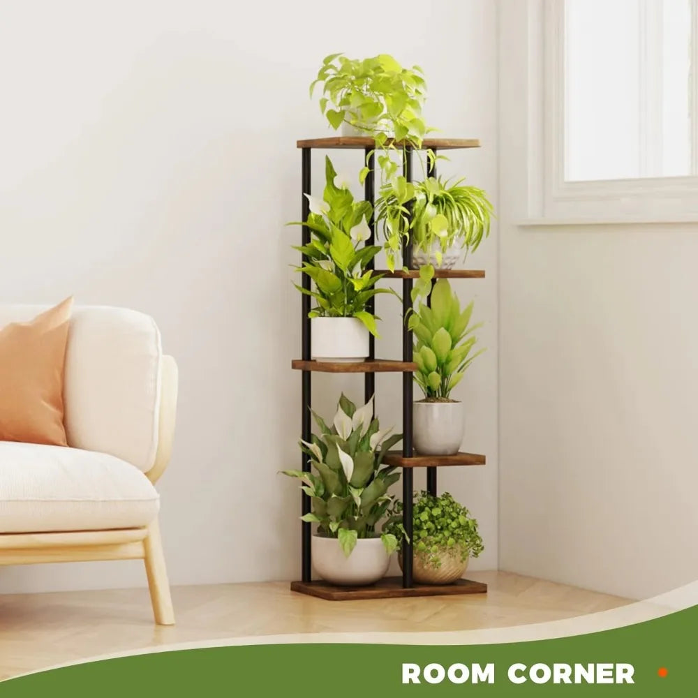 2025 Bamworld Corner Plant Stand Indoor 5 Tier Metal Plant Shelf Brown Plant Stands