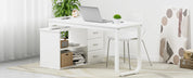 L-Shaped Desk with Drawers and Shelves, 55" Craft Desk with Storage, Removable Monitor Stand, Reversible L-Shaped Desk
